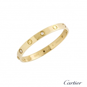 Cartier Yellow Gold Half Diamond Love Bracelet Size 17 B6035917